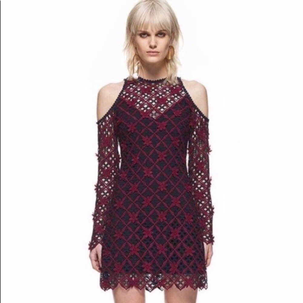 SELF-PORTRAIT Floral Guipure Cold Shoulder Dress - Picture 3 of 13